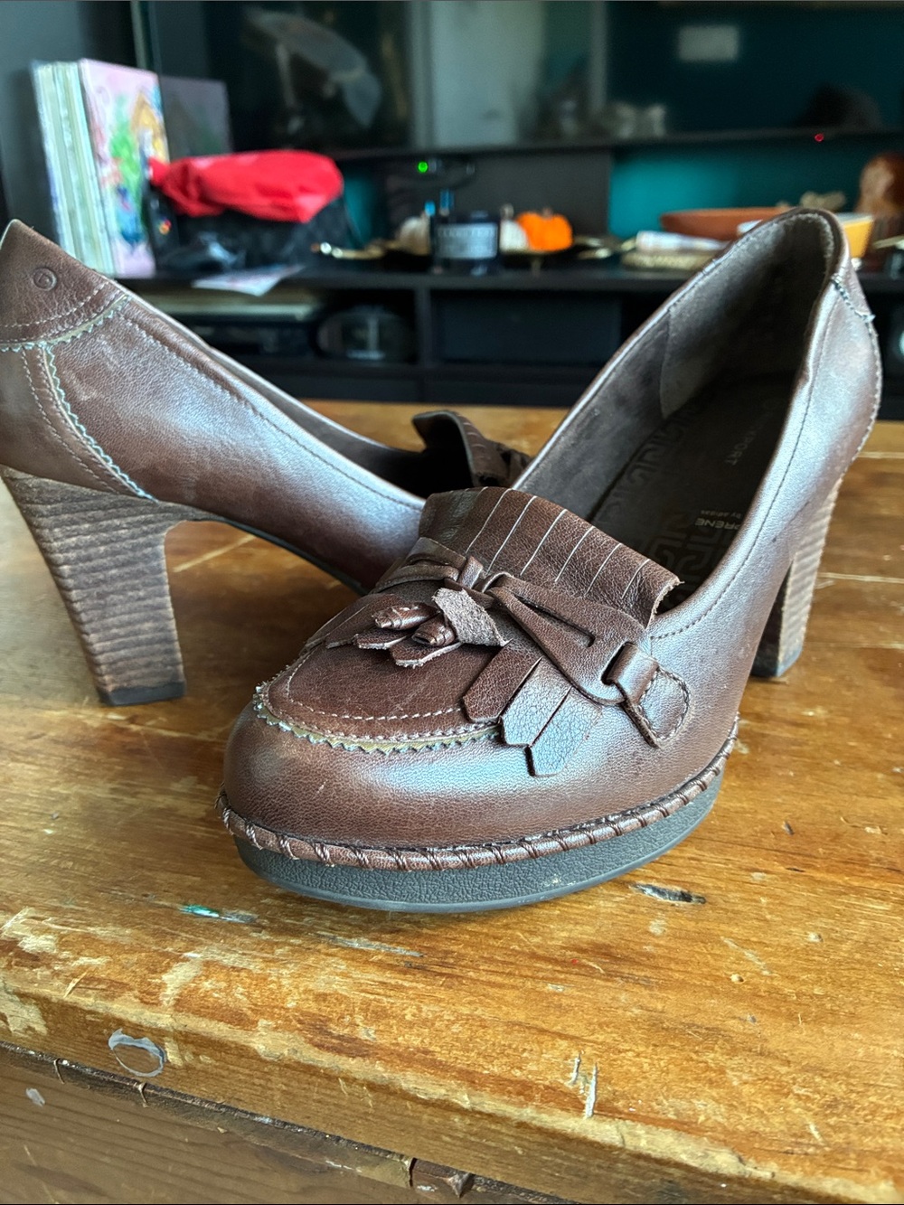 Vintage Rockport Brown Leather Kiltie Tassel Heeled Loafers Size 7
